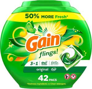 Paquetes de Detergente para Ropa Gain Flings, 31 Unidades, Aroma Original, Paquetes de Detergente 3 en 1 HE con Oxi Boost y Febreeze - Product Image 1