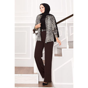 Pantalones Palazzo Marrones para Mujer, Cintura Alta Elástica, Diseño de Pierna Ancha, Transpirables, Casuales, Técnica de Teñido Liso - Product Image 1