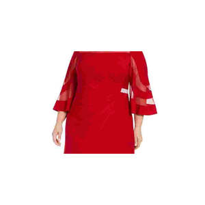 Abito da ballo rosso trasparente da donna R&M Richards, taglia 18W, in chiffon con paillettes, senza spalline, stile formale da festa - Product Image 2
