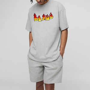 Conjunto de Pantalones Cortos para Hombre, 100% Algodón, Nuevo y Moderno, con Logotipo Personalizado, Color Gris Jaspeado, Hombros Caídos, 2 Piezas, Transpirable - Product Image 6