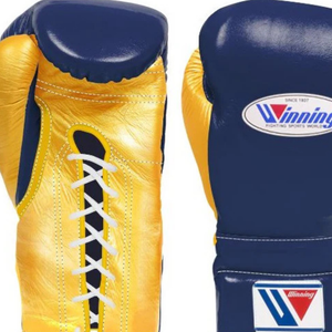 Winning <b>Lace</b> Up Boxing <b>Gloves</b> Navy Gold Premium Genuine Leather Pro Boxing <b>Gloves</b> for Training Sparring Gym Use 8oz 10oz 12oz - Product Image 2