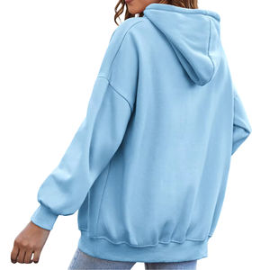 Women's Casual Summer Solid Front Streetwear <b>Hoodies</b> <b>Lined</b> Hooded Breathable Eco-Friendly Knitted <b>Fleece</b> Plain Dyed - Product Image 2