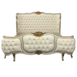 Ensemble de meubles de lit Style français, cadre de lit avec chevet en bois magnifiquement sculpté à la main pour meubles de chambre à coucher - Product Image 2