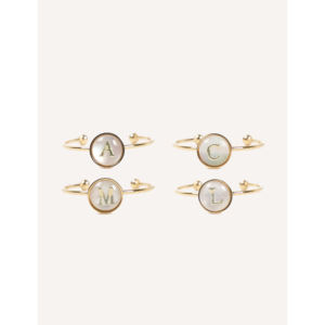 แหวนสแตนเลสสตีลชุบทองคำขาว Cucocuca YXM R18 รุ่น Letra ประดับมุกเปลือกหอย ตัวอักษร A/C/M/L ปรับขนาดได้ สวมใส่ได้ทุกวัน ไซส์ EU 48h - Product Image 1