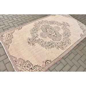 Tapis vintage, tapis turc de 4,5 x 8,3 pieds, tapis uni rose brun - Product Image 1