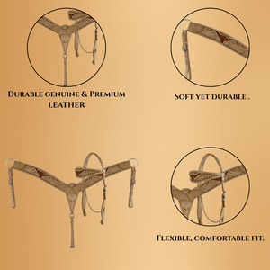 Ensemble de serre-tête et de cuirasse de cheval élégant | Tack en cuir de qualité supérieure pour un confort, une durabilité et un style optimaux en équitation et en entraînement - Product Image 4
