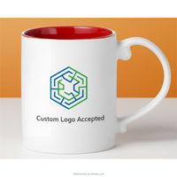 Mug à café en céramique bicolore de 11 oz, blanc, vierge pour sublimation, avec intérieur rouge et poignée, tasse à thé ou à lait, conforme aux normes alimentaires FDA