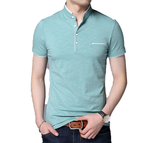 OEM Men's Anti-Wrinkle Knitted 100% Cotton Short Sleeve for T-Shirts Custom Logo Plus Size Stand Collar - Product Image 2