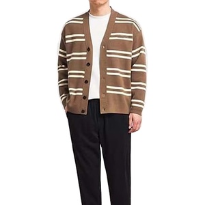 Men's <b>Cardigan</b> Striped Contrast Knit Sweater Zipper Anti-Wrinkle <b>Thick</b> Breathable Wool Sweaters Wholesale Price Pakistan - Product Image 2