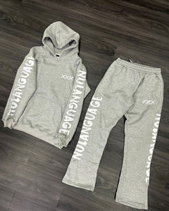 Vente en gros de survêtement pour hommes sweat à capuche et pantalon de survêtement imprimés en éponge française OEM couleur bleue unie personnalisé possédez votre nom de marque et design - Product Image 5