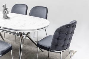 Ensemble de meubles de salle à manger en acier inoxydable, élégants, modernes et élégants, 1 table et 6 chaises avec 2 ans de garantie pour villa ou cuisine - Product Image 4