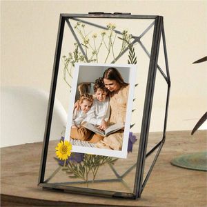 Cadre photo en verre et métal doré vintage en gros, décoration de table de mariage esthétique, cadres flottants |   Feuilles pressées en portrait et en paysage - Product Image 4