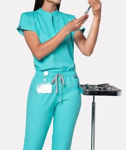 Uniformes de gommage médicaux à manches courtes col montant gommages d'infirmière avec ensembles d'uniformes d'hôpital en Spandex - Product Image 5