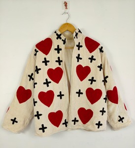 Chaqueta bordada con Cruz de corazón hecha a mano, abrigo bohemio de terciopelo de algodón suave, prendas de vestir exteriores artesanales acogedoras, festival único - Product Image 2