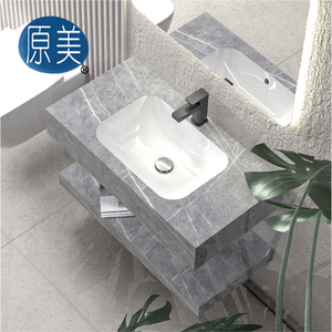 Cuvette rectangulaire flottante moderne en marbre et ardoise, comptoir en céramique, meuble de toilette mural <span class=keywords><strong>pour</strong></span> salle de bain, <span class=keywords><strong>miroir</strong></span> <span class=keywords><strong>pour</strong></span> villa de ferme - Product Image 1