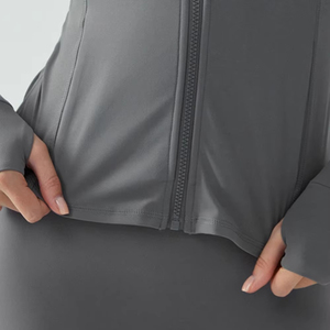 Breathable Sport Wear Front Logo Women's Full Sleeve Zip-up Yoga <b>Jacket</b> Solid Contrast Stitch Design Women's Fitness <b>Jackets</b> - Product Image 4