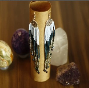 Long Beaded Tassel Earrings, Made With Czech SeedBeads in Blue Luxury Quality <b>Emerald</b> Green Beaded Tassel Earrings - Product Image 1