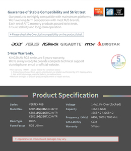 DDR5แรม RGB สำหรับเล่นเกมสีดำ16GBx2 6800MHz สำหรับ Intel XMP และ AMD Expo - Product Image 6