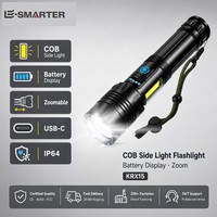 Lampe torche LED E-SMARTER KRX15 COB avec lumière latérale, en alliage d'aluminium, rechargeable par USB-C, IP55, pour inspection au travail
