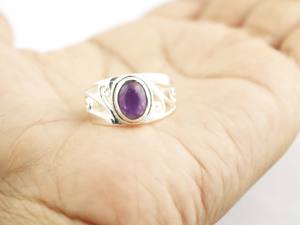 Кольцо унисекс из стерлингового серебра 925 пробы с натуральным аметистом овальной формы, ручной работы, камень февраля, обручальное - Product Image 6
