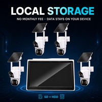 Système de caméra de sécurité solaire à double objectif 4MP, sans fil, suivi automatique, stockage local, sans frais mensuels, vision nocturne PIR, contrôle par application