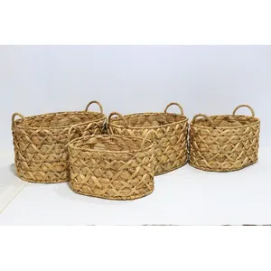 Seaside Chic Delight Juego hecho a mano de 4 cestas de jacinto de agua-Suministro de fabricación de Vietnam para soluciones de decoración del hogar ecológicas