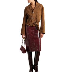 Chaqueta Bomber de ante marrón para mujer, manga larga con botones, cómoda y elegante, prendas de vestir exteriores personalizadas, patrón a cuadros, característica transpirable - Product Image 4