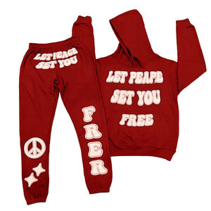 Custom Heavyweight 100% pantalones de chándal Conjunto de sudadera de invierno de alta calidad para Puff estampado Sudadera con capucha chándal de talla grande estampado de seda - Product Image 3