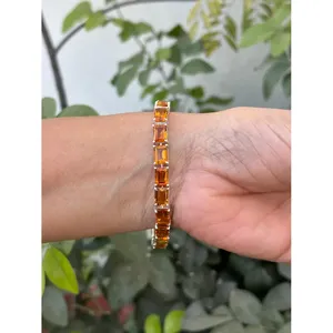 Pulsera de tenis de plata 925 con citrino de corte esmeralda, accesorio de moda - Product Image 2