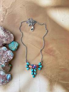 สร้อยคอเทอร์ควอยซ์โมฮาฟสีชมพูทำด้วยมือเงินแท้เครื่องประดับช่างฝีมือ - Product Image 2