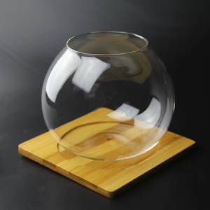 Terrarium en verre pour plantes avec base en bois, terrarium ventilé pour plantes de bureau, 12 cm, bricolage, aquarium rond en verre - Product Image 3