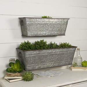 Jardineras galvanizadas de diseño antiguo duraderas y elegantes con asas adecuadas para eventos o espacios temáticos rústicos - Product Image 2