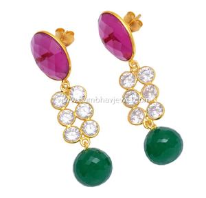 Vente en gros de boucles d'oreilles chandelier en argent sterling 925 pour femmes plaqué or massif tourmaline rose naturelle pierre précieuse fête de mariage - Product Image 2