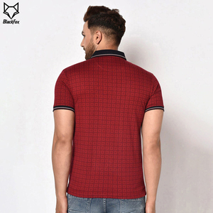 เสื้อโปโลแขนสั้นลายเรขาคณิตสีแดงสำหรับผู้ชาย ผ้าฝ้ายถักแบบสบายๆ ระบายอากาศได้ดี - Product Image 5