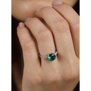 Anillo de Plata de Ley 925 con Certificación GRS, con Ojo Verde Oscuro, Baño de Rodio y Circonita Suiza para Mujeres y Niñas - Product Image 4
