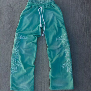 Wholesales Customized Screen Print Rhinestone <b>Baggy</b> Wide Leg Sun Fade Men's Pants Oversized Elastic Waist Men's Jogging Pants - Product Image 1