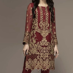 NEW HEAVY EMBROIDERY ON KURTA WITH PANT DRESS EMBELLISH ELEGANT CRYSTAL GLASS BEADS,DABKA WORK for Party-WEAR @ 2022 - Product Image 1