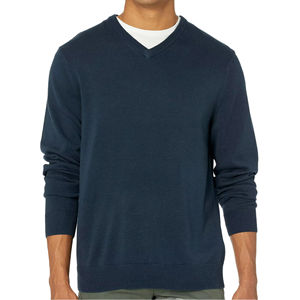 Suéter esencial con cuello en V azul cielo para hombre, tejido ligero de Cachemira, perfecto para ropa informal de negocios, suéter para hombre - Product Image 2