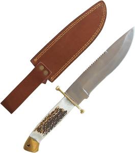 Cuchillo Bowie de acero damasco hecho a mano con mango de madera y Funda de cuero, cuchillos de caza Bowie de hoja fija - Product Image 1