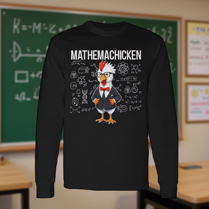 T-shirt a maniche lunghe premium Chicken Math Genius Nerdy, T-shirt promozionale Chicken Mathemachicken - Product Image 3