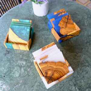 Ensemble de dessous-de-verre carrés en bois de noyer de qualité supérieure avec résine turquoise, faits à la main, pour la décoration de la maison, du bar, de la cuisine, de la table de restaurant, article de décoration - Product Image 5
