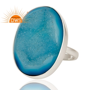 Hot Selling Sterling Silver Natural Blue Druzy Gemstone <b>Statement</b> <b>Ring</b> Custom Jewelry Manufacturer - Product Image 2