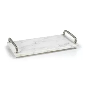 Luxueux plateau de service en marbre blanc forme personnalisée taille argent poignée plaque durable cuisine maison fête Table haut décor - Product Image 1