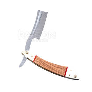 Maquinilla de afeitar reutilizable para hombre con hoja de Damasco recta de acero inoxidable para cara, cuerpo, bikini, axilas, mango de madera - Product Image 1