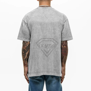 100% coton lourd hommes col rond surdimensionné goutte épaule Streetwear T-Shirt Anti-rides Anti-rétrécissement respirant longue longueur - Product Image 4