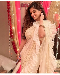 Saree de seda de Organza de último diseñador, Bordado de hilo de algodón con volante en el borde, venta al por mayor - Product Image 2