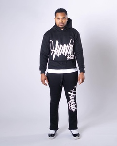 Logo personnalisé Ensemble pantalon de survêtement et sweat à capuche évasé à imprimé bouffant 3D en éponge française pour hommes - Product Image 4
