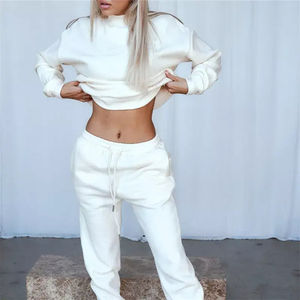 Survêtement unisexe en polaire, sweat à capuche uni 2 pièces en coton uni pour femmes, sport d'hiver pour couples personnalisé - Product Image 3