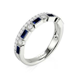 Bague d'éternité double rangée de luxe personnalisée Jeulia pour homme - Platine avec saphirs taillés et pierres turquoise - Product Image 2