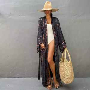 ชุดกิโมโนยาวผ้าเรยอนมัดย้อมสำหรับผู้หญิง,ชุดคลุมวันหยุดฤดูร้อนชายหาด Boho เสื้อผ้าสำหรับผู้หญิง - Product Image 4